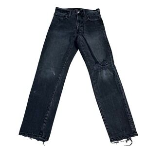 Abercrombie Fitch Women Black Ripped Straight Leg Jeans Size 29W 30L